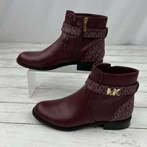 Michael Kors Wine Ankle Booties with Gold Accent